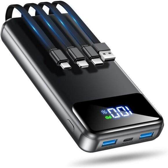 Portable Charger 50000mAh Power Bank Fast Charging USB C Built In Cables - Picture 1 of 7